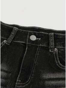 ROMWE Grunge Punk Spring/SummergraphicY2K Retro Washed Pocket UK Flag Print Super Low Waist Denim Shorts - Black - View 3
