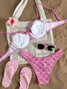 SHEIN Swim Mod Women's Spaghetti Strap Sexy Beach Vacation Bikini Swimsuit 2 Pieces Set, Summer - Red - View 2