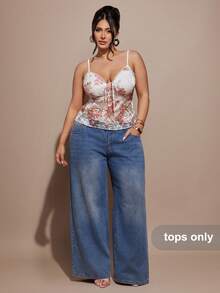 SHEIN BAE Plus Size Women's New Pink Lace Floral Fitted Sexy Elegant Party Camisole - Pink - View 4