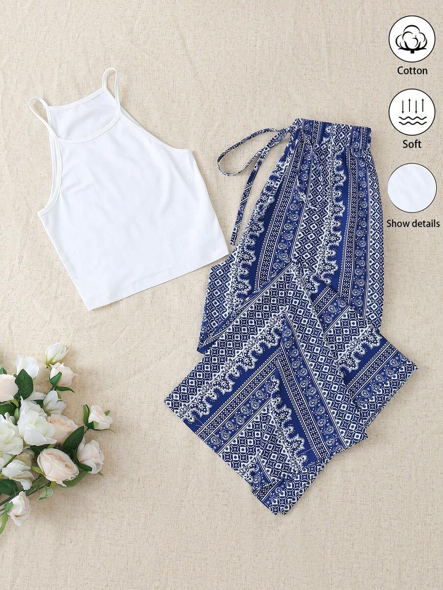 GlowEve Petite Bộ áo hai dây nữ + quần ống rộng cạp cao co giãn kiểu dáng thường ngày - Nhiều màu - Xem 1