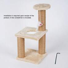 1个三层猫抓平台，Seesal绳缠绕柱，毛毡底座猫玩具，带悬挂老鼠玩具的猫树，耐用猫用品 - 彩色 - 查看 9