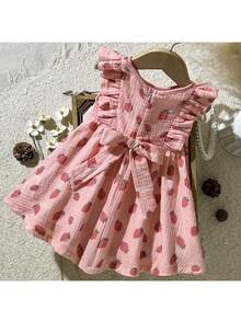 女婴碎花圆领无袖束腰连衣裙 - 粉色 - 查看 1