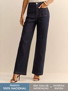 Daynim Calça Jeans Feminina Straight Reta Cintura Alta - Lavagem escura - Visão 7