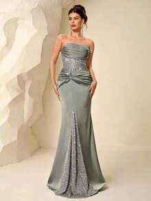 Coutiva High-End Evening Gown, Luxury Sequin Patchwork Elegant Party Dress - Green - View 14