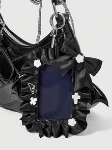 ROMWE Goth Tas Selempang Bahu Bentuk Hati dengan Hiasan Pita Vintage, Tas Boston Multi-Saku untuk Wanita dengan Pita. - MultiWarna - View 5