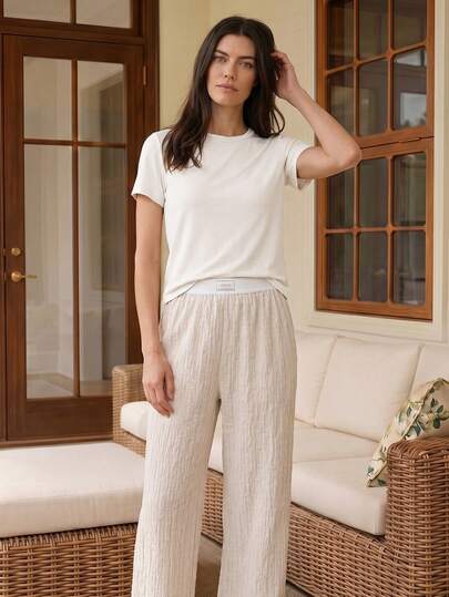 Doze Lane Bộ đồ ngủ bằng vải cotton thoải mái và quần ngủ bằng vải lanh mềm mại dành cho nữ