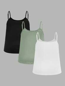 SHEIN EZwear 3pcs Plus Size Women Pleated Loose Camisole Adjustable Strap Camisole, Suitable For Spring & Summer - Multicolor - View 2