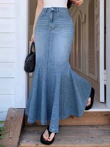 DAZY Women's Regular Waist Skirt, Elegant Casual Denim A-Line Skirt - Medium Wash - View 4
