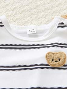 SHEIN Playful Pals 3件套男婴/男女通用婴儿幼儿新生儿0-3岁条纹纯色三件套，包括圆领无袖小熊刺绣背心和短裤，夏季休闲可爱套装 - 彩色 - 查看 5