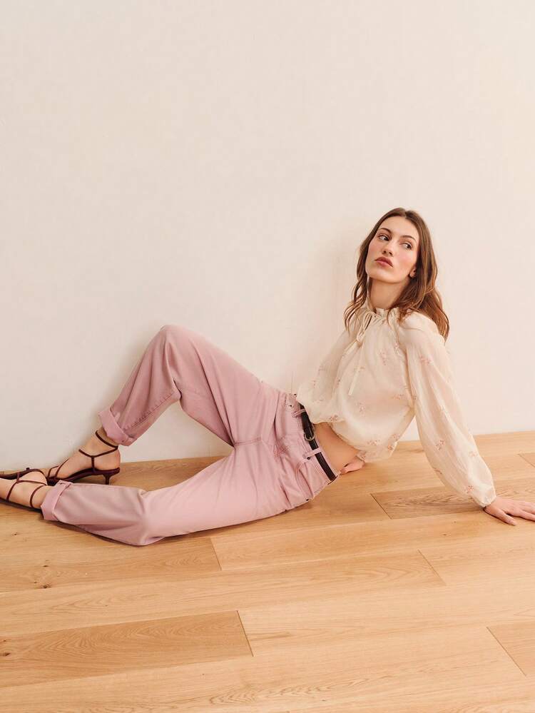 High Rise Tapered Vintage Washed Pink Jeans With Roll Up Hem Pink Pants Women's Fashion Loose Pants