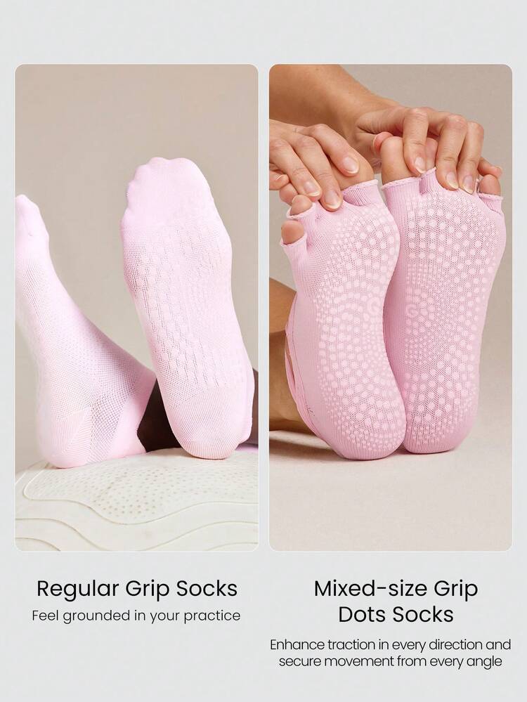 Studio Glow Sweat-Wicking Quick-Drying Anti-Odor Crossover Straps Open-Toe Grip Socks With Anti-Slip Grips Yoga Pilates Barre Studio Active Wear