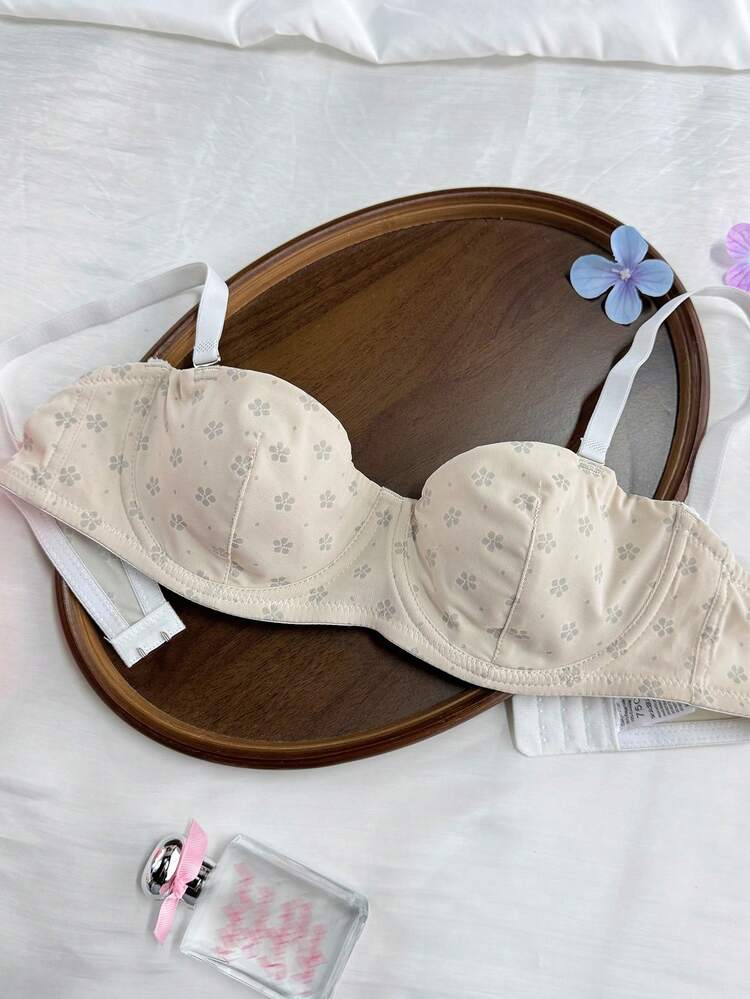 Ditsy Floral Adjustable Strap Lightly Padded Bra For Women, Summer Wear