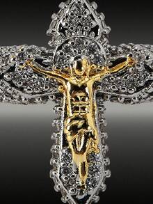 MortiRose Cincin Salib Yesus Berlapis Emas 18k dengan Berlian Warna Senada, Gaya Goth/Gothic/Punk/Grunge/Dark Gothic, Pakaian Jalanan, Musim Panas/Festival/Prom/Pesta, Vintage - Pencocokan warna emas dan perak - View 4