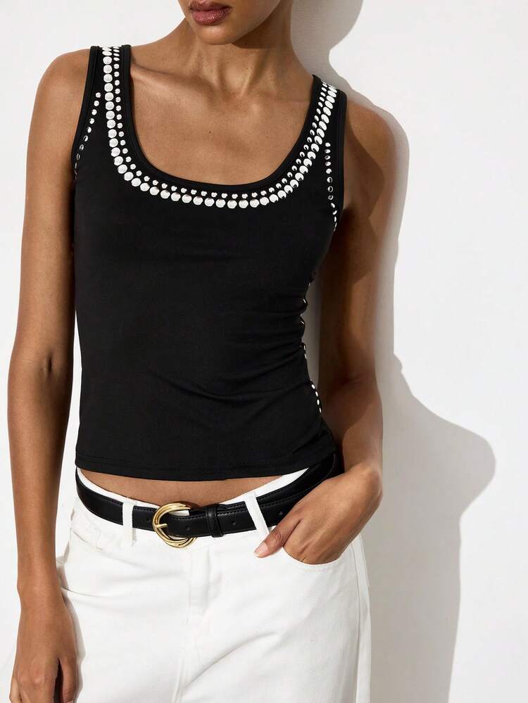SHEIN Maija Women's Fashion Versatile Metal Rivet Decor Casual Daily Camisole,Summer Top
