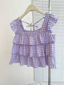 Franclia Nueva llegada de otoño, blusa con volantes en el bajo para mujeres - Morado - Ver 3
