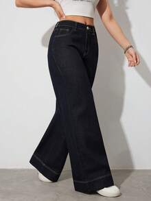 SHEIN Tall Quần jeans nữ đơn sắc tối giản mặc hàng ngày - Rửa tối - Xem 7