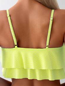 Swim Mod Women's Summer Beach Holiday Vacation Holiday Neon Yellow Layered Ruffle Bikini Set Tropical - Yellow - View 4