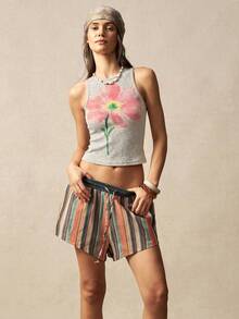 Bohemela Áo tank top nữ dáng ôm, màu trơn, họa tiết hoa, phong cách boho, thường ngày, thích hợp cho kỳ nghỉ. - Xám - Xem 7