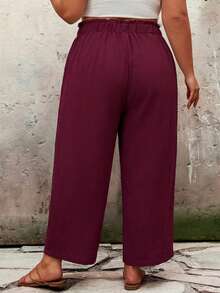 SHEIN CURVE+ Plus Size Casual Solid Color Loose Fit Long Pants Summer/Country/Beach Vacation/Beach/Beach Wear - Red Violet - View 3