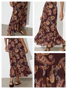 SHEIN Maija Women's Casual Paisley Print Ruffle Hem Skirt - Multicolor - View 3