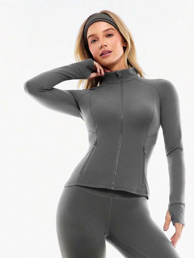 FeatherFit™ Slim-It Streamline Performance Secure Pockets Zip Up Long Sleeve Jacket Low Impact Yoga Pilates Daily Spring Summer