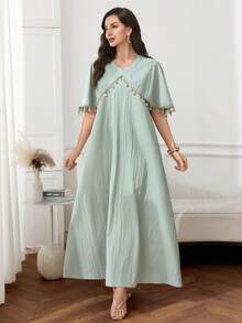 Al Najma Mid-Length V-Neck Dress, Party Dress - Yellow - View 6