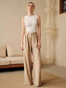 Anewsta 女士优雅3D立体花卉装饰吊带背心，夏季必备 - 奶油色 - 查看 3