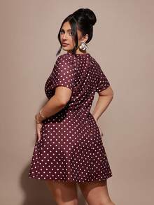 SHEIN BAE Plus Size Women's Polka Dot Short Dress, White Polka Dot Polka Dot, Inclusive,Women Polka Dot Short Dress Round Neck Short Sleeve Casual Casual Elegant Mini DressChic Women's Polka Dot Boat Neck Short Sleeve Mini Dress For Everyday StyleStylish Women's Round Neck Polka Dot Mini Dress Short Sleeve For Outings Brunch Holiday Summer - Multicolor - View 7