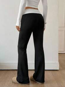 Tween Girls' Color Block Twist Ruched Casual Flare Pants, Versatile For Daily Wear,Kids - Black and White - View 2