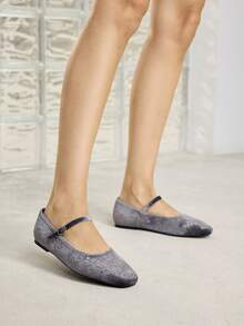 MOTF PREMIUM WOMEN'S RETRO ELEGANT EMBROIDERED VELVET ADJUSTABLE BUCKLE FLAT SHOES VALENTINE'S DAY - Grey - View 8