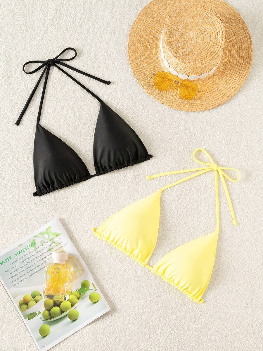 SHEIN Swim Basics Bộ 2 áo bikini nữ màu trơn kiểu xoắn phía trước - Nhiều màu - Xem 1