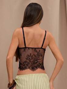 SHEIN BAE Women Floral Lace Cropped Camisole - Black - View 2
