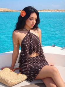 Sweetina 女士层叠荷叶边露背吊带迷你连衣裙 - 棕色 - 查看 4