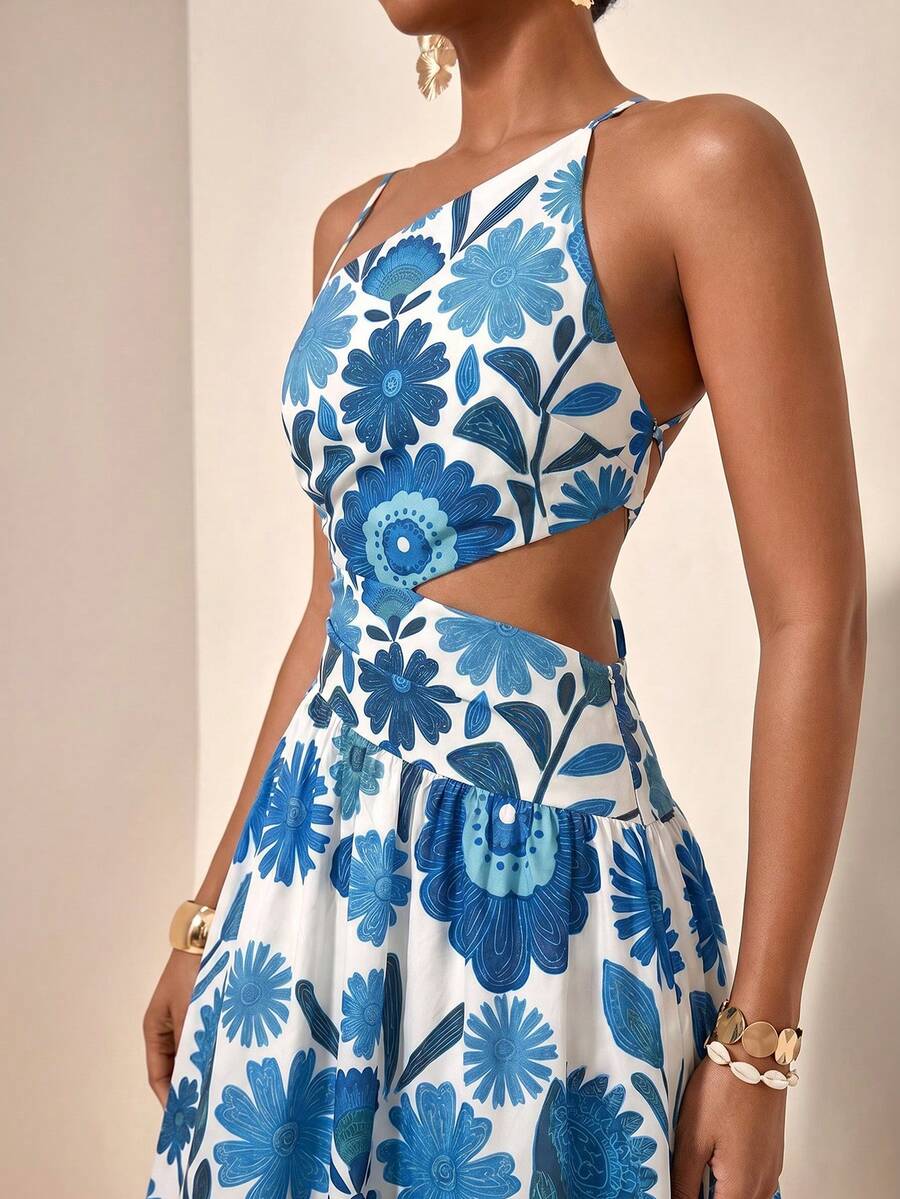 Zivah Nuevo vestido casual de primavera/verano para vacaciones con diseño asimétrico, calado y espalda descubierta con tirantes cruzados