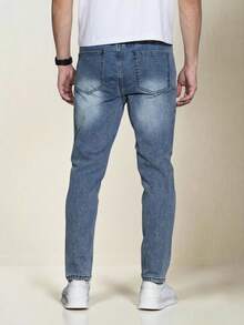 QuarKem 1 buah Celana Jeans Pria Warna Polos Model Skinny dengan Kantong, Kasual, Serbaguna - Biru - View 2