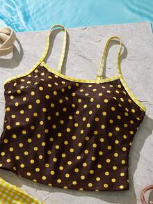 Swim Mod 女士夏季新款沙滩度假可爱波点格纹印花吊带背心和坦克背心泳裤两件套泳衣，适合沙滩、游泳、度假 - 彩色 - 查看 6