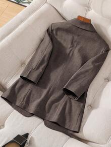 SHEIN Franclia 3/4 Sleeve Linen Blazer With Waist Cinching, Button Design, Suitable For Commuting, Formal Events, Parties, Office Wear - Spring, Summer, Autumn - Brown - View 2