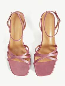 CUCCOO CHICEST Gentle Girly Pink Cross-Strapped Sandals, Square Heel Design, Summer Versatile Commuter Shoes Summer Shoes - Pink - View 9