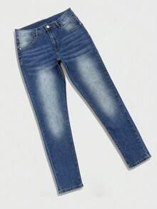 Manfinity Homme Men's Casual Washed Tapered Leg Jeans Men Clothing Jeans - Medium Wash - View 8
