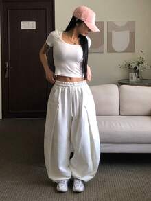DAZY Women's Summer Scoop Neck Rhinestone Allover Print Slim Fit Casual Short Sleeve T-Shirt - White - View 3