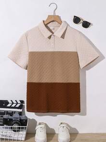 SHEIN 青少年男童休闲舒适百搭拼接印花图案翻领 Polo 衫 - 彩色 - 查看 6