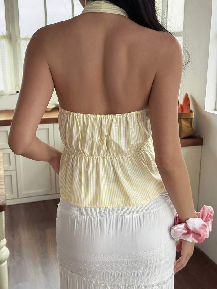 Women's Striped Tie-Up Halter Sexy Blouse