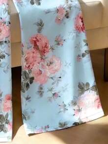 SHEIN Franclia Bộ jumpsuit nữ mùa hè in họa tiết hoa, thiết kế ống rộng, thắt eo, thanh lịch và thời trang. - Màu xanh lam - Xem 5
