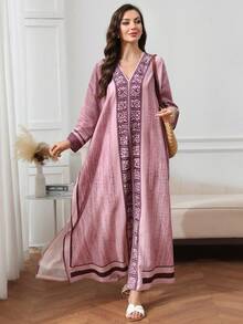 SHEIN Najma Đầm nữ cổ chữ V in họa tiết kẻ caro, kiểu dáng thanh lịch Ả Rập. - Nhiều màu - Xem 6