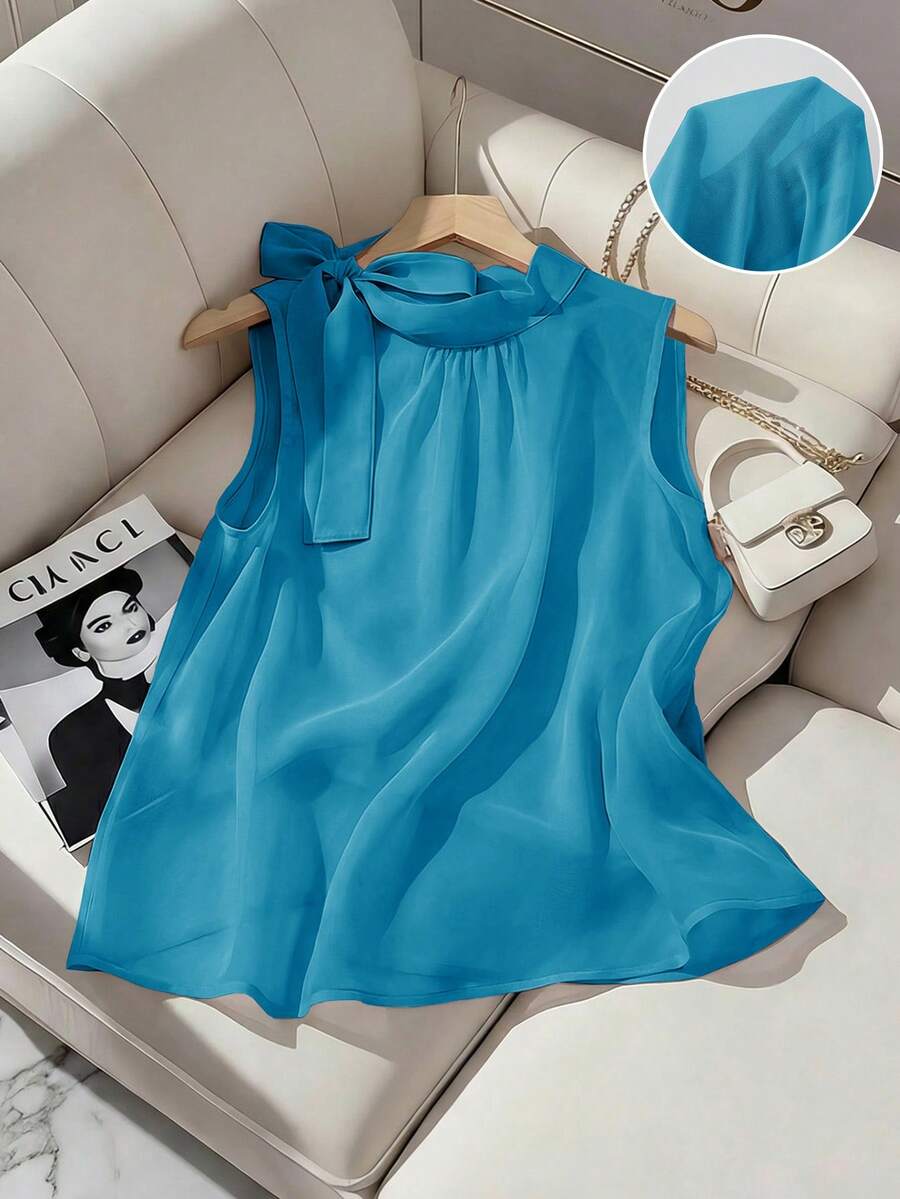 GlowEve Áo vest không tay cài nút, dây buộc bên hông, kiểu dáng thanh lịch Pháp, đa năng, thời trang xuân/hè mới dành cho nữ. - Xanh đậm - Xem 1