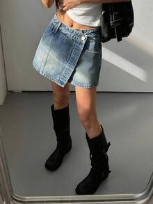 DAZY 女士常规腰围休闲牛仔短裤夏季款 - 中等水洗藍 - 查看 5