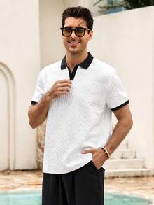 Mercer Haus Prenda de verano de unicolor texturizada con ribete de contraste ajustada a la forma - Blanco - Ver 1