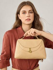 MOTF PREMIUM PU LEATHER CROCODILE PATTERN BUCKLE TOP HANDLE BAG - Apricot - View 6