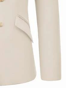 Manfinity Mode Conjunto de traje de hombre beige claro con solapa de muesca y doble botonadura, tejido de sarga, traje formal de verano para boda para hombres, estilo vintage de dinero antiguo, regalo de cumpleaños, fiesta, ceremonia - Beis - Ver 5