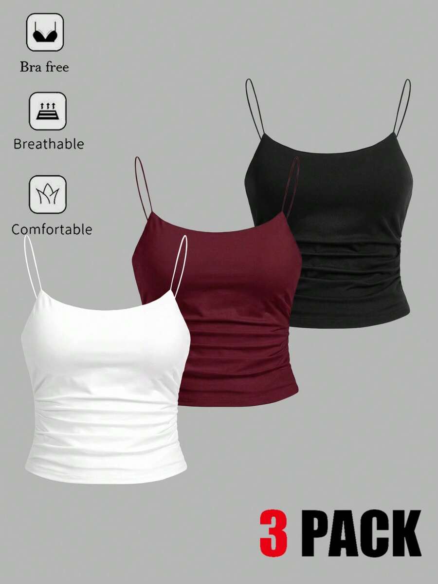 SHEIN EZwear Bộ 3 áo hai dây không gọng dành cho nữ, trang phục mùa hè. - Nhiều màu - Xem 1